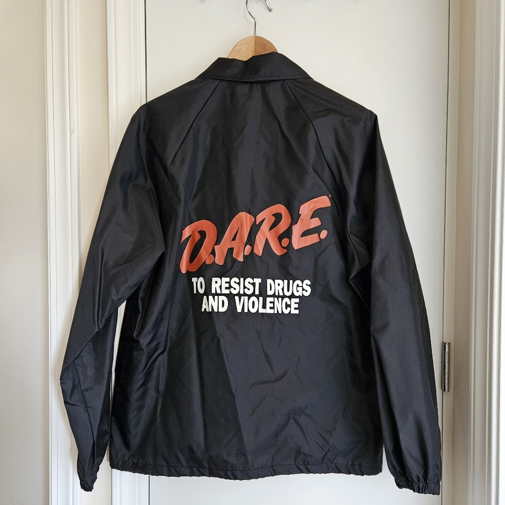 Vintage DARE Anti-drug Nylon Cardinal Coach Jacket With Drawstring Hem